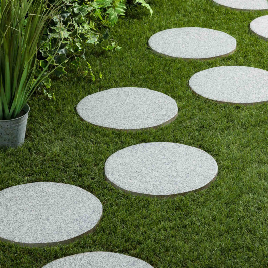 Pas japonais Rond Grès cérame effet Pierre Granit Gris D.37.5x2 cm