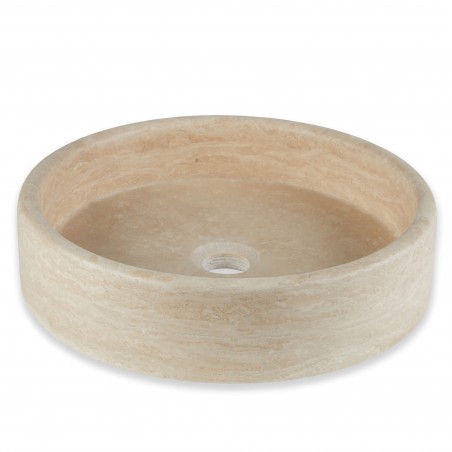 Vasque à poser ronde plate en pierre naturelle Travertin Beige 40x10 cm