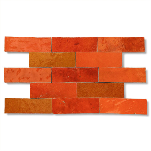 Carrelage Zellige Marocain Orange Pétillant 5x15 cm