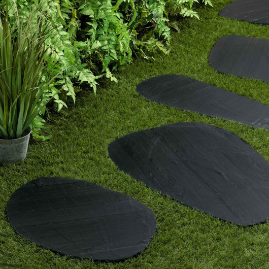 Pas japonais Irrégulier Ardoise Noire 20-80x1-2 cm