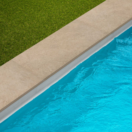 Margelle de piscine grès cérame effet pierre Beige Cotto 60x28x2 cm R11 Bord Droit