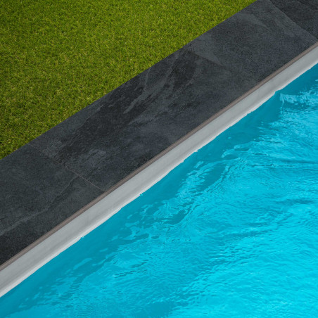 Margelle de piscine grès cérame effet Ardoise Noire 60x28x2 cm R11 Bord Droit