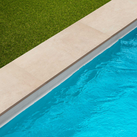 Margelle de piscine grès cérame effet béton Beige 60x28x2 cm R11 Bord Droit