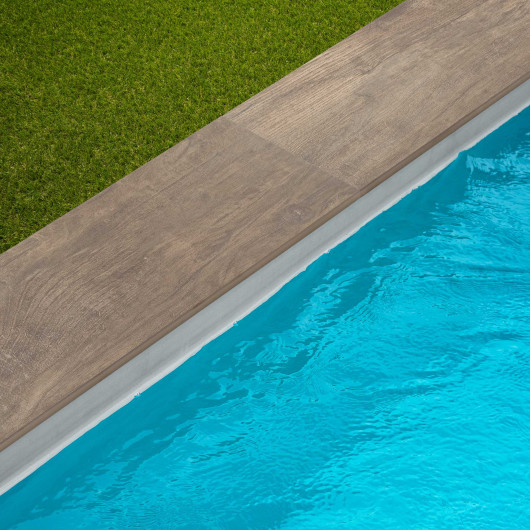 Margelle de piscine grès cérame effet bois Marron 120x30x2 cm R11 Bord Droit