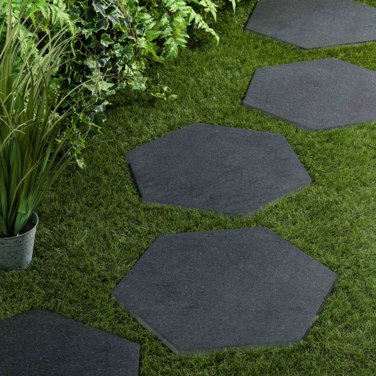 Pas japonais Hexagone Grès cérame effet Pierre Noire 60x52/60x2 cm