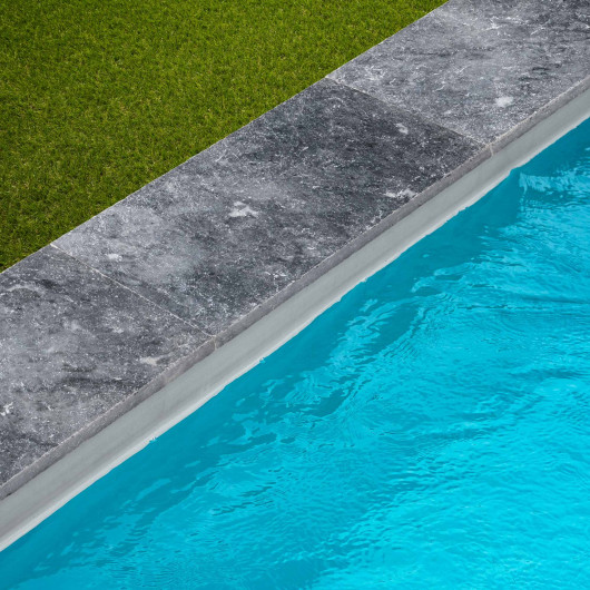 Margelle de piscine Pierre d'Adana Gris Bleu 61x33x3 cm Bord Droit