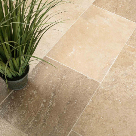 Carrelage Travertin Sahraï Long. Libre x40,6x1,5 cm - Intérieur et Extérieur