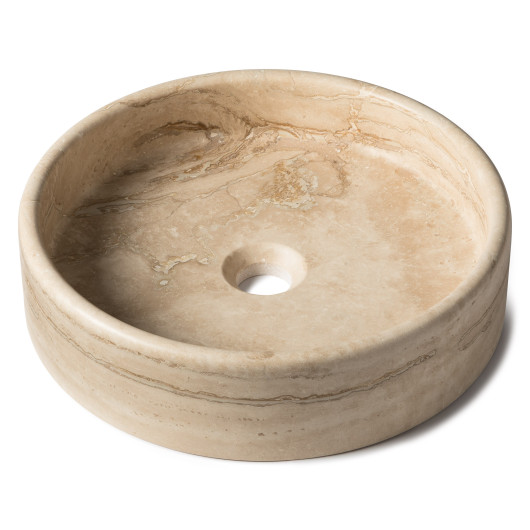 Vasque à poser ronde plate Travertin Beige 40x10 cm