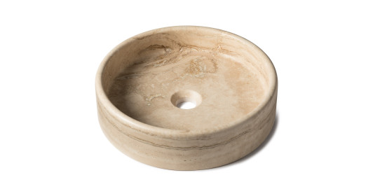 Vasque à poser ronde plate Travertin Beige 40x10 cm