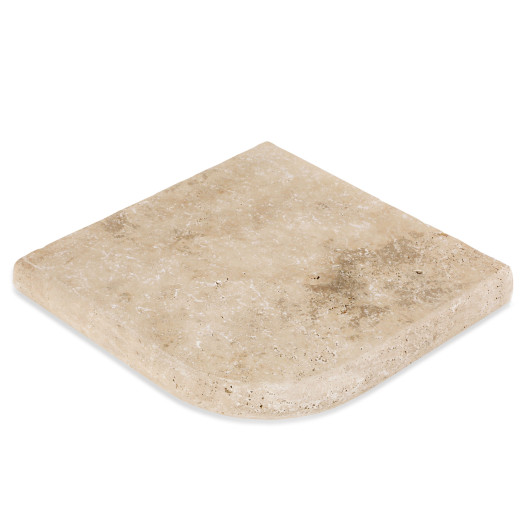 Margelle angle sortant Travertin Beige Nuancé 33x33x5 cm Bord 1/2 Rond