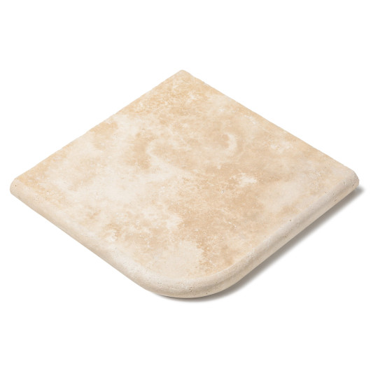 Margelle angle sortant Travertin Beige Clair 33x33x3 cm Bord 1/2 Rond