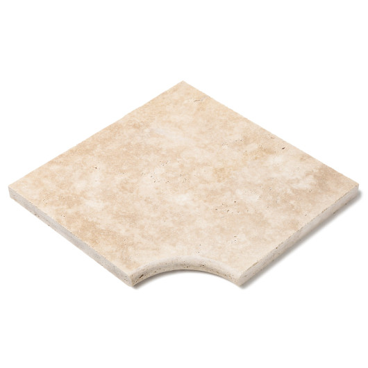 Margelle angle rentrant Travertin Beige Clair 42,5x45,5x3 cm Bord 1/2 Rond