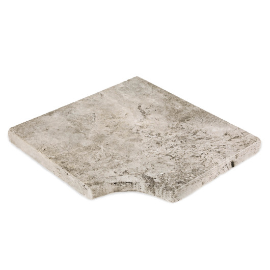 Margelle angle rentrant Travertin Gris Silver 45,5x45,5x5 cm Bord 1/2 Rond