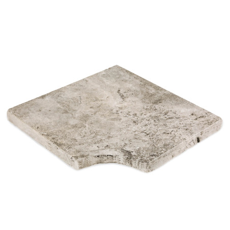 Margelle angle rentrant Travertin Gris Silver 45,5x45,5x5 cm Bord 1/2 Rond