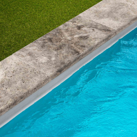 Margelle de piscine Travertin Gris Silver 61x33x5 cm Bord 1/2 Rond