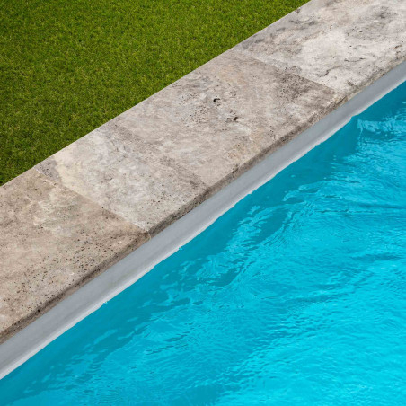 Margelle de piscine Travertin Gris Silver 61x33x3 cm Bord 1/2 Rond