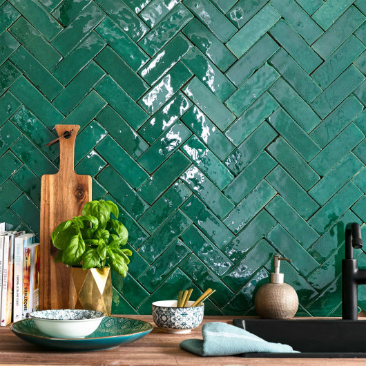 Carrelage Zellige Marocain Vert Emeraude 5x15 cm