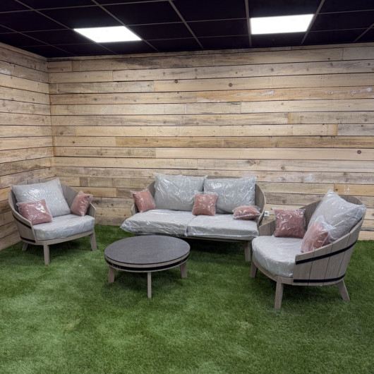 Ensemble salon de jardin BARREL en Teck massif et Duratek