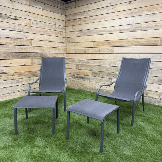 Ensemble fauteuils de jardin et repose-pieds KOTON en Aluminium gris espace