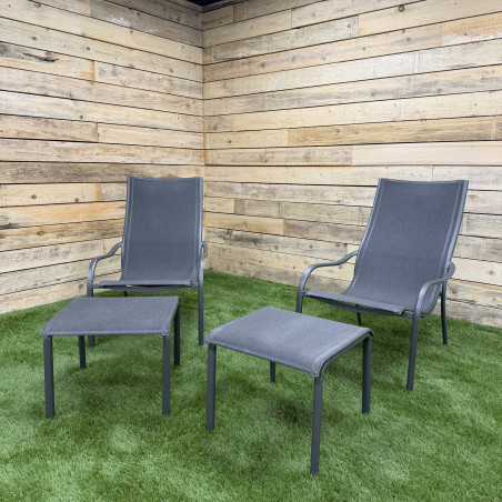 Ensemble fauteuils de jardin et repose-pieds KOTON en Aluminium gris espace