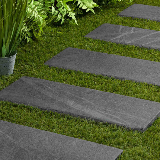 Pas japonais Rectangle Ardoise Noire Vieilli 80x30x3 cm