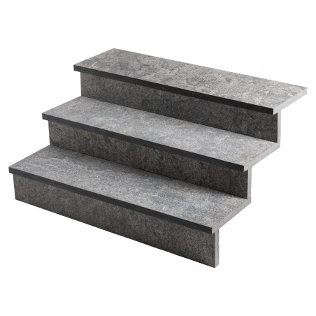 Dessus de marche Pierre d'Asie Grise 100x30x3 cm Bord Droit