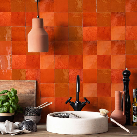 Carrelage Zellige Marocain Orange Pétillant 10x10 cm