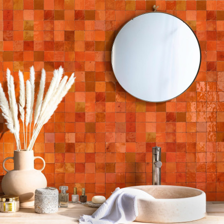 Carrelage Zellige Marocain Orange Pétillant 5x5 cm