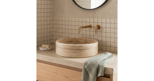 Vasque à poser ronde plate Travertin Beige 40x10 cm