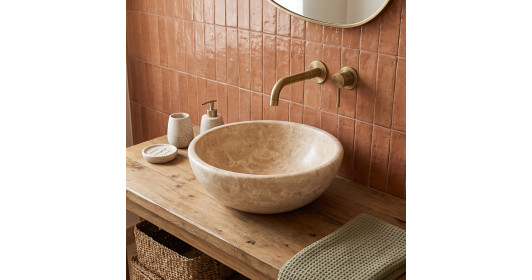 Vasque à poser ronde bol Travertin Beige 42x15 cm
