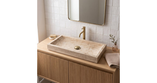 Vasque à poser rectangulaire Travertin Beige 120x45x10 cm