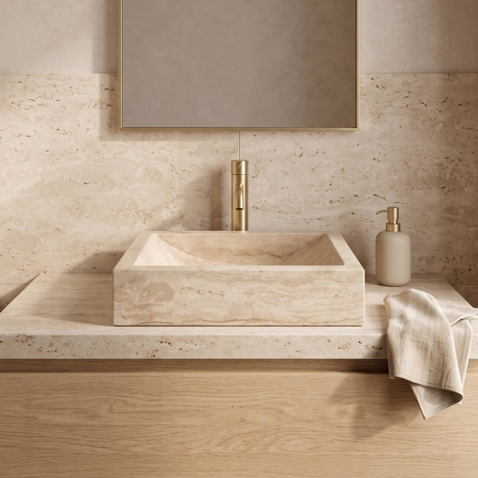 Vasque à poser rectangulaire Travertin Beige 45x40x10 cm