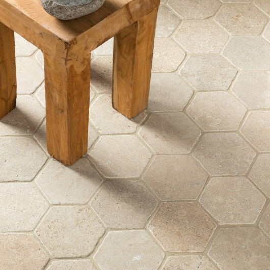 Tomette hexagonale Pierre d'Egypte Beige 14x14x2 cm - Intérieur et Extérieur