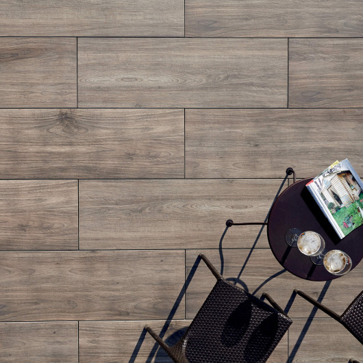 Carrelage extérieur grès cérame effet bois marron Erdo 40x120 cm