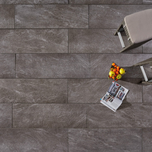 Carrelage extérieur grès cérame effet pierre grise Rimini 40x120x2 cm