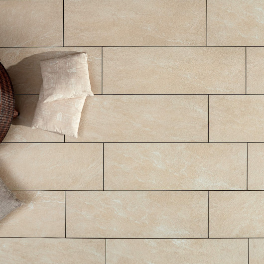 Carrelage extérieur grès cérame effet pierre beige Arezzo 40x120x2 cm