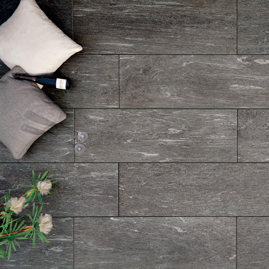 Carrelage extérieur grès cérame effet pierre grise Cesena 40x120x2 cm