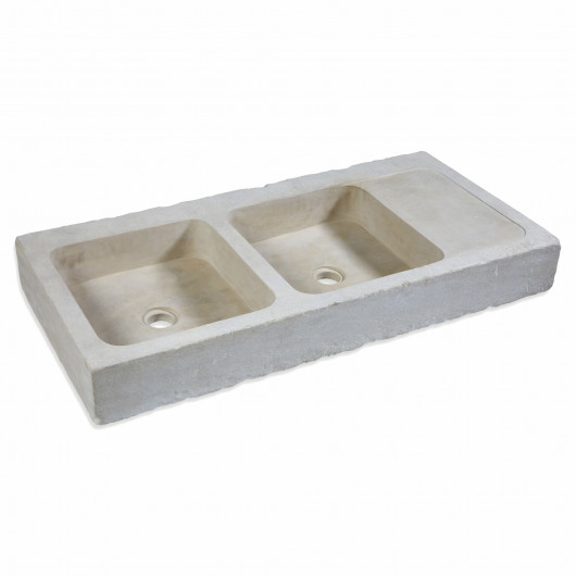 Evier à poser 2 bacs Pierre Beige vieillie avec égouttoir 120x60x15 Classic