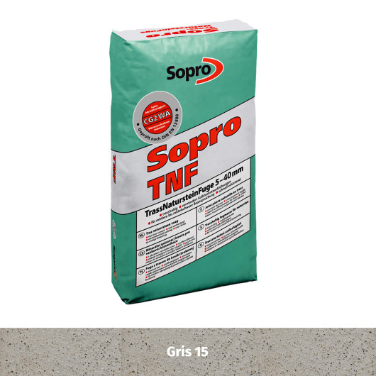 Joint souple spécial pierre naturelle 5 à 40 mm - Gris 15 - Gros grain - Sopro TNF 674 - 25 kg
