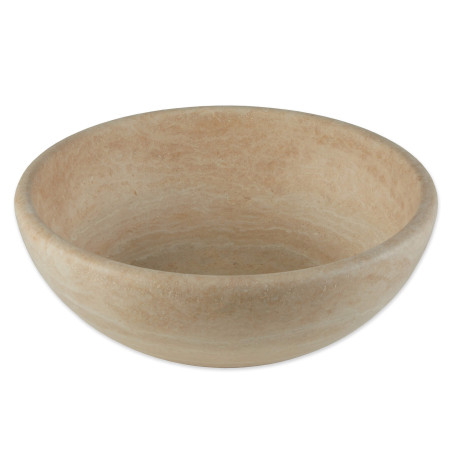 Vasque à poser ronde bol en pierre naturelle Travertin Beige 42x15 cm