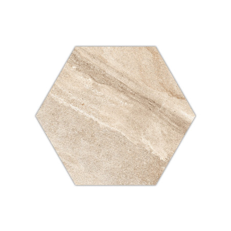 Dalle extérieure grès cérame hexagonal effet pierre beige 60-52x2 cm