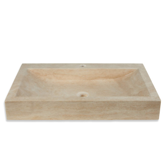 Vasque à poser rectangulaire en Travertin Beige 70x45x10 cm avec perçage