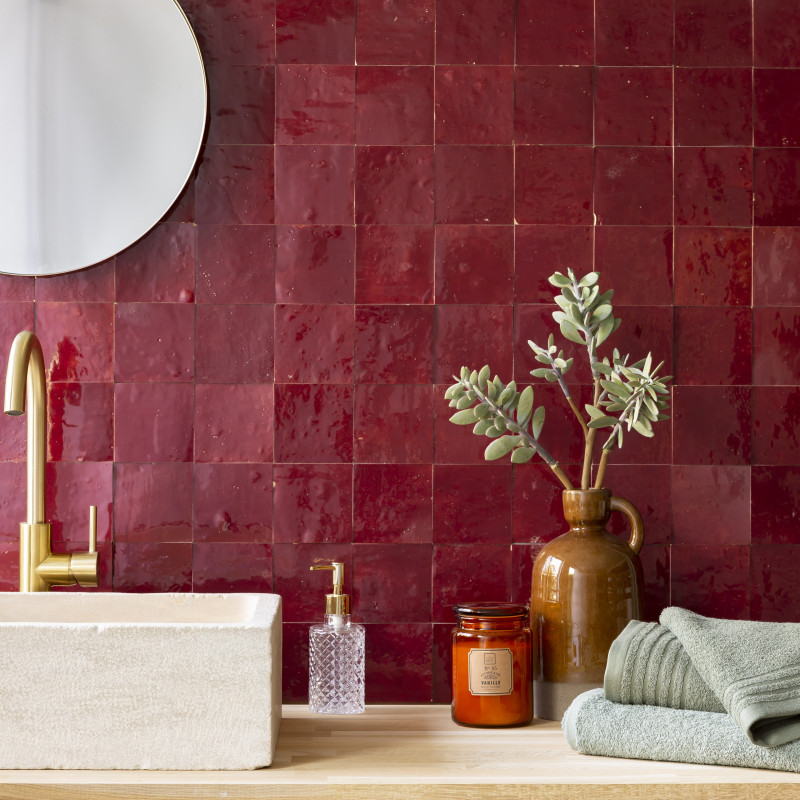 Zellige Rouge Lie de vin 10x10 cm – Salle de bains