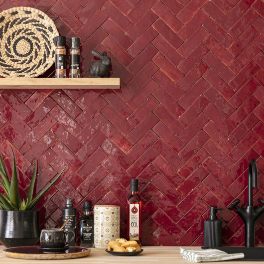 Carrelage Zellige Marocain Rouge Lie de vin 5x15 cm