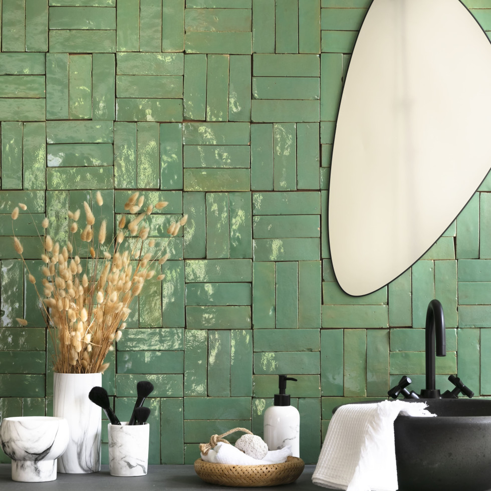 Carrelage Zellige Marocain Bejmat Vert d'eau 5x15 cm RO'MA Nature