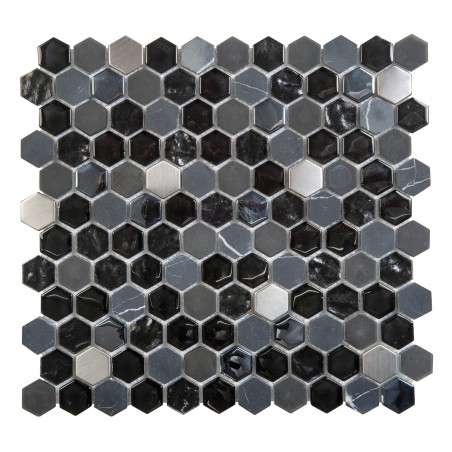 Mosaïque Hexagone Verre-Marbre Noir