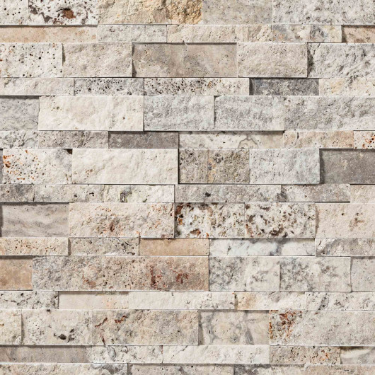 Parement en pierre naturelle Travertin Gris Silver 60x15 cm Brut/Adouci