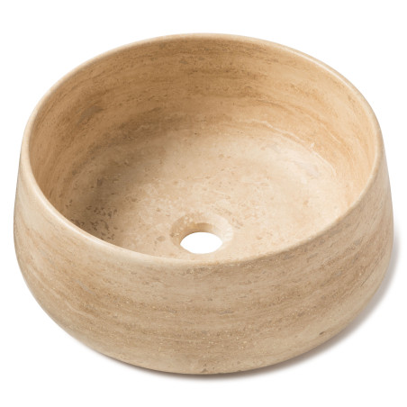 Vasque à poser ronde bol en pierre naturelle Travertin Beige 41x16 cm