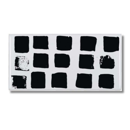 Carrelage métro Blanc décor noir sérigraphié carrés 7,5x15x0,8 cm