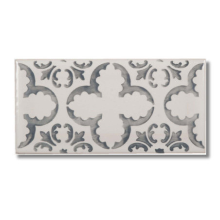 Carrelage métro Blanc décor Bleu fait main Fleur 7,5x15x0,8 cm